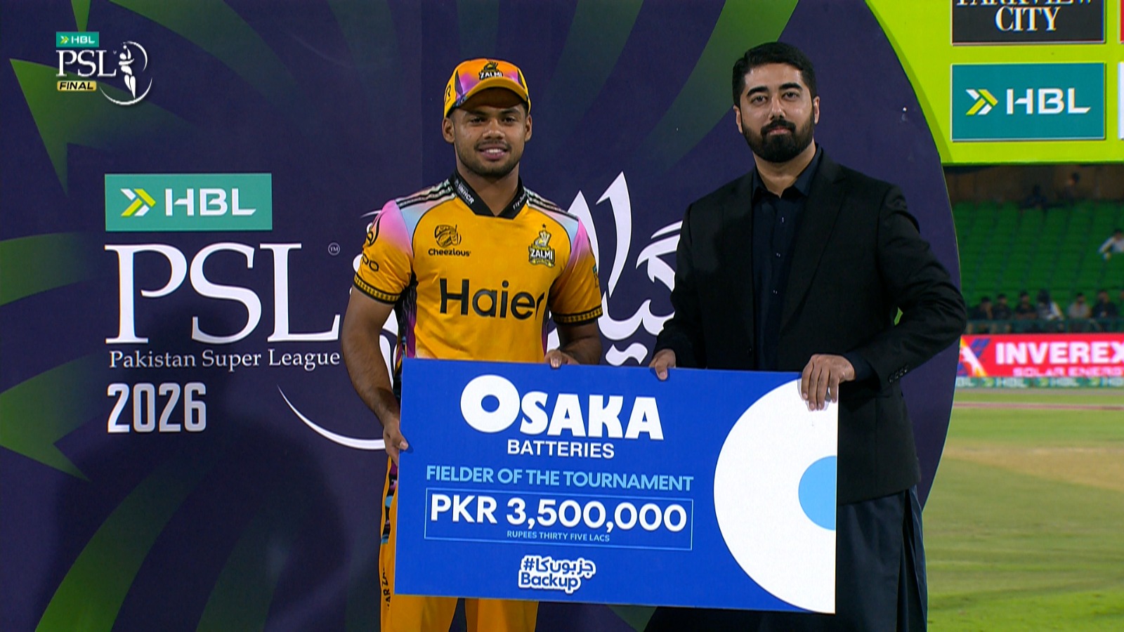 HBL PSL11 Osaka Fielder of the Tournament Presented by CEO of ACM Group Muhammad Mustafa Bin Talha